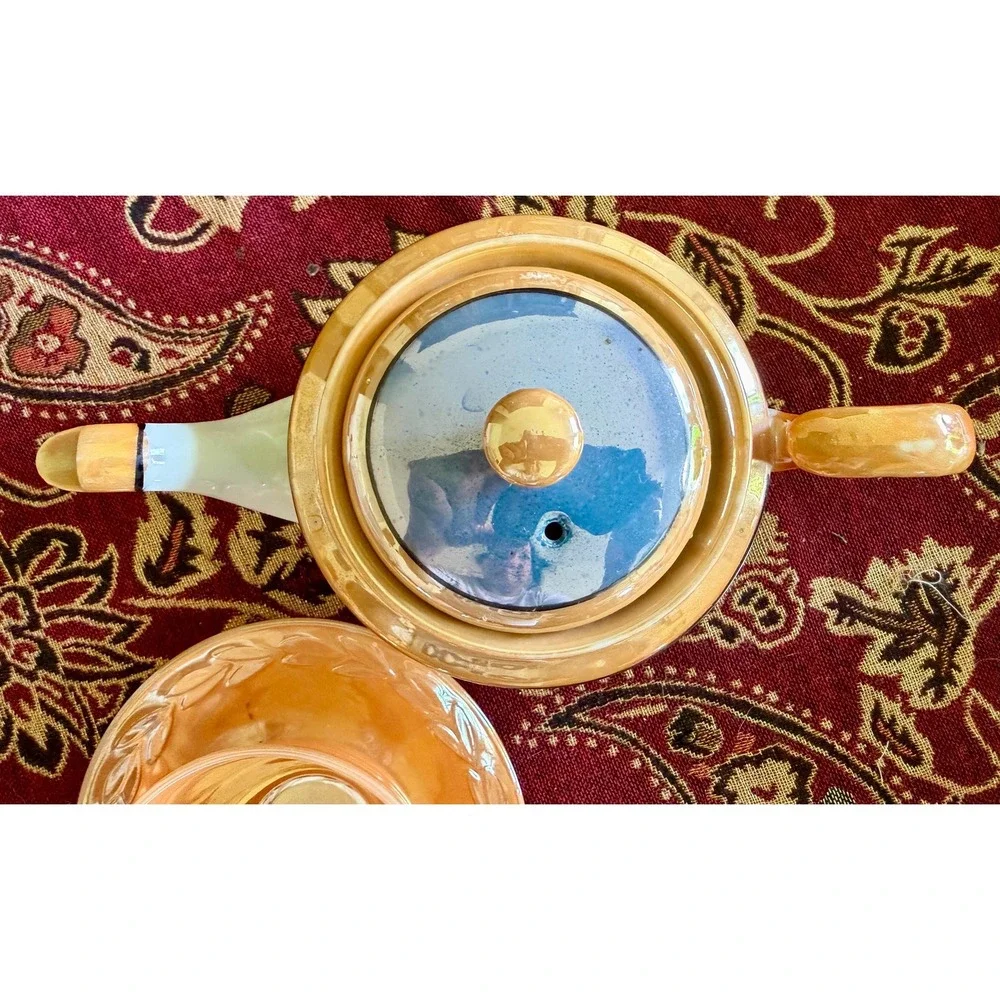 Japanese Lusterware Teapot Cup Saucer Set, Hand Painted Floral Made in Japan